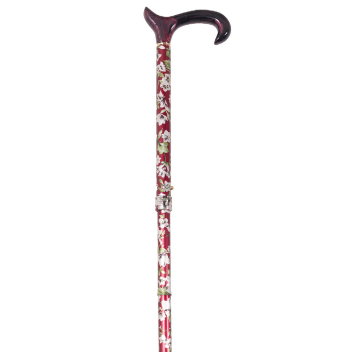 folding cane deco silver flowers on red