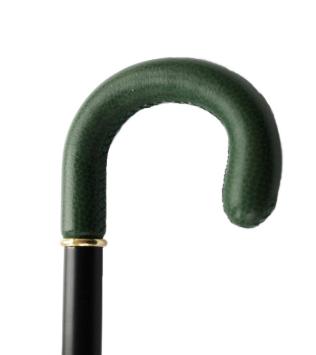 walking stick, green leather hook handle